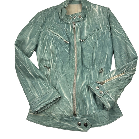 Sabani turquoise white marbled leather jacket made in Italy size xxs - Picture 1 of 15